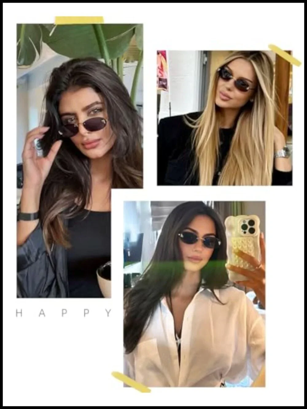 Trendy Rimless Oval Sunglasses Small Frame Retro Y2K Diamond Metal Shades